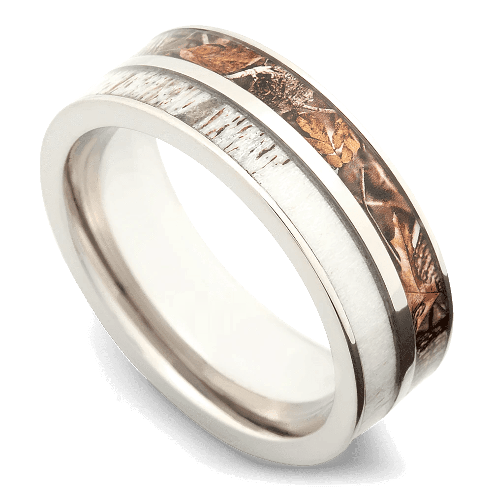 Men's Titanium Wedding Ring with 8mm Deer Antler Band | Bonzerbands