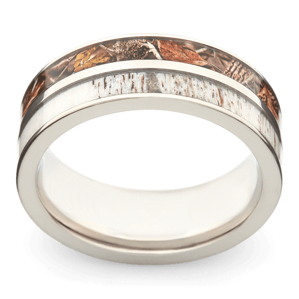 Men's Titanium Wedding Ring with 8mm Deer Antler Band | Bonzerbands