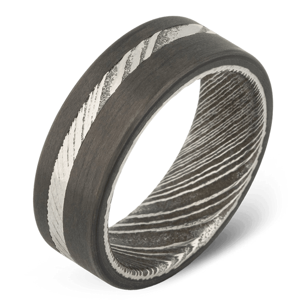 Men's Carbon Fiber Wedding Ring with 8mm Damascus Steel Band | Bonzerbands