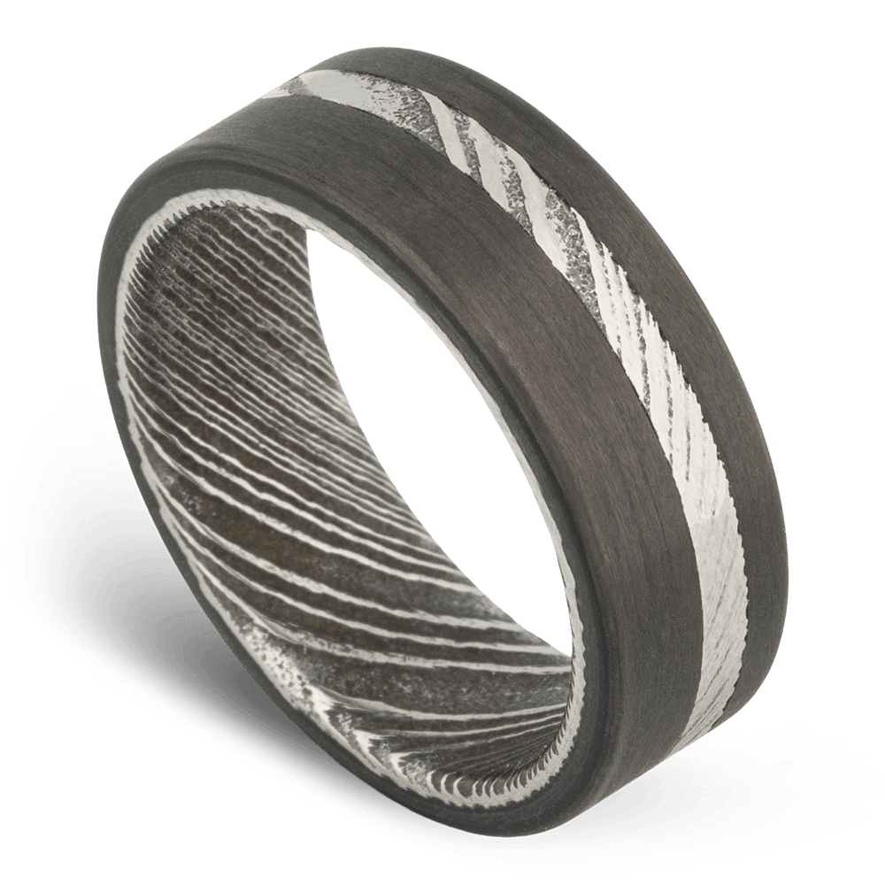 Men's Carbon Fiber Wedding Ring with 8mm Damascus Steel Band | Bonzerbands