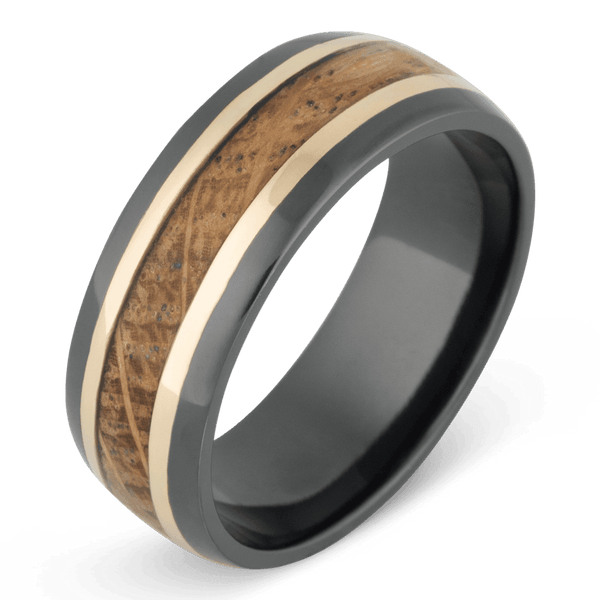 Men's Black Zirconium Wedding Ring with 8mm Whiskey Barrel Band | Bonzerbands