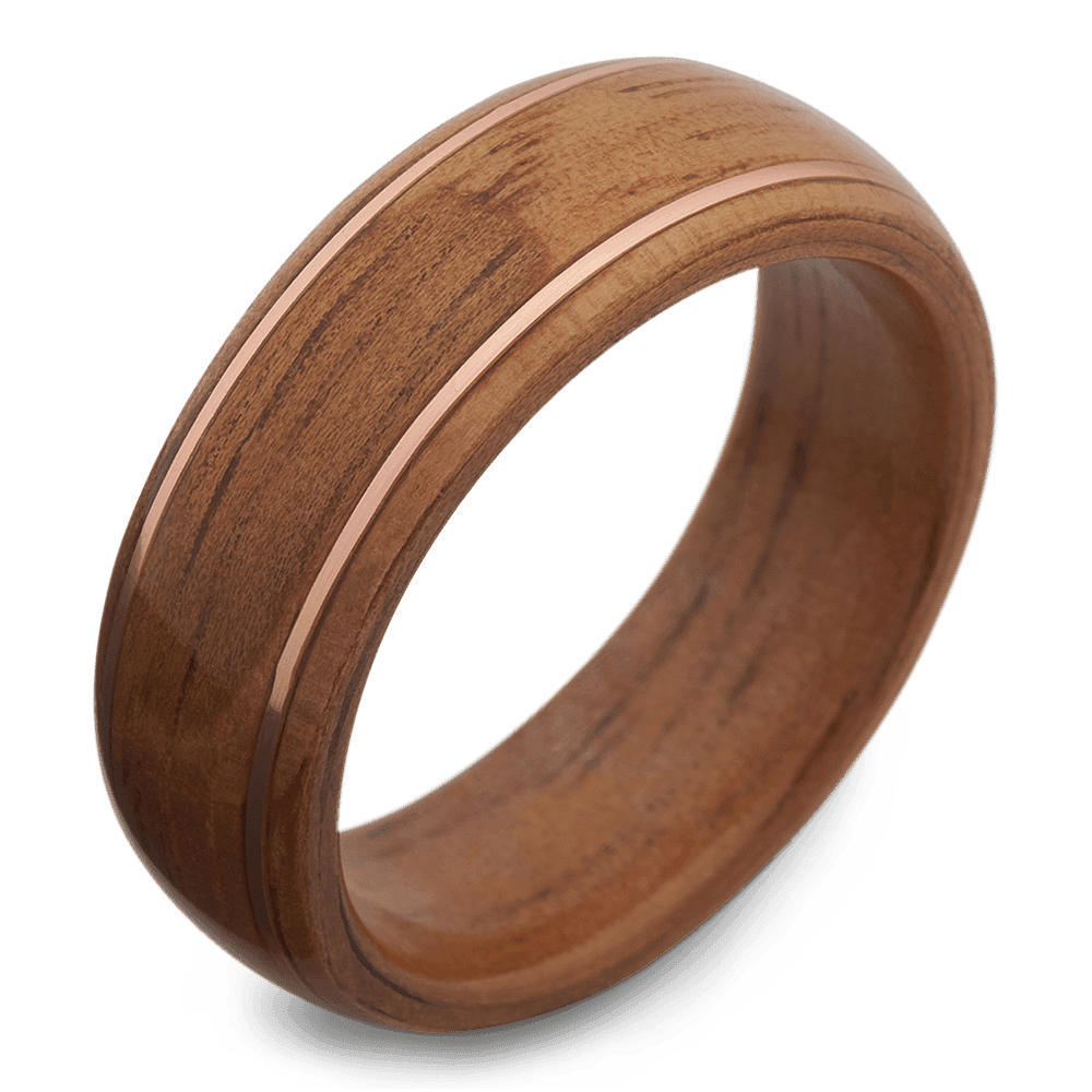 Men's Koa Wood Wedding Ring with 8mm Double Copper Stripe Band | Bonzerbands