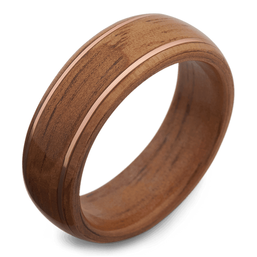 Men's Koa Wood Wedding Ring with 8mm Double Copper Stripe Band | Bonzerbands