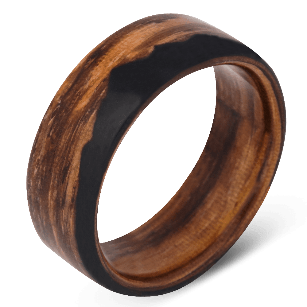 Men's Zebra Wood Wedding Ring with 8mm Black Tourmaline Band | Bonzerbands