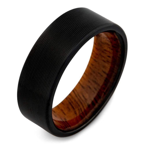Men's Black Zirconium Wedding Ring with 8mm Koa Wood Band | Bonzerbands