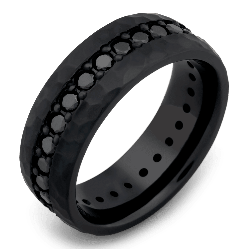 Men's Black Zirconium Wedding Ring with 8mm Black Diamond Band | Bonzerbands