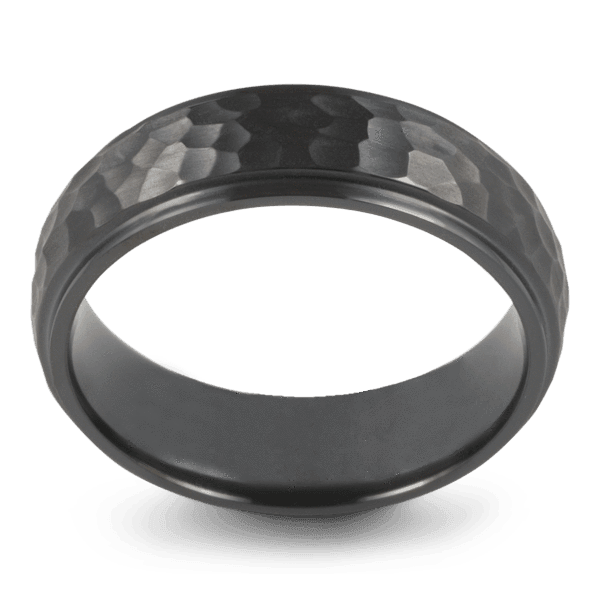 Men's Black Zirconium Wedding Ring with 7mm Hammered Finish Band | Bonzerbands