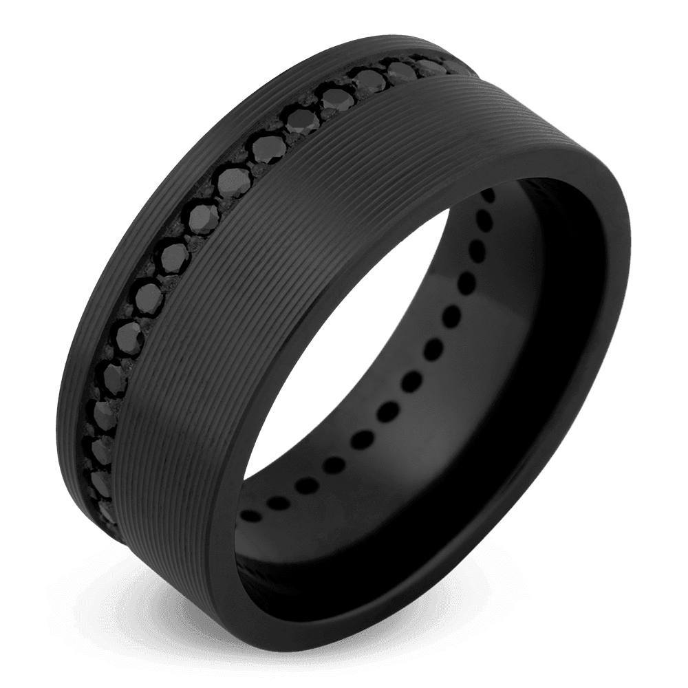Men's Black Zirconium Wedding Ring with 9mm Black Diamond Band | Bonzerbands