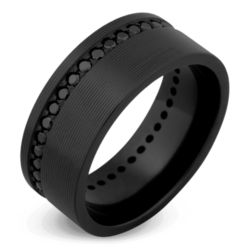 Men's Black Zirconium Wedding Ring with 9mm Black Diamond Band | Bonzerbands