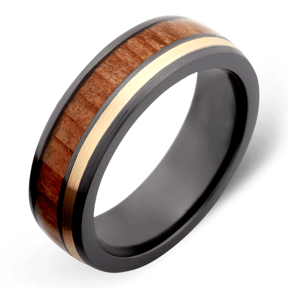 Men's Black Zirconium Wedding Ring with 6mm Sequoia Wood Band | Bonzerbands