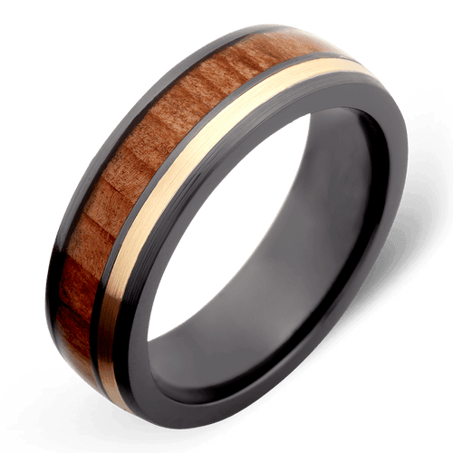 Men's Black Zirconium Wedding Ring with 6mm Sequoia Wood Band | Bonzerbands