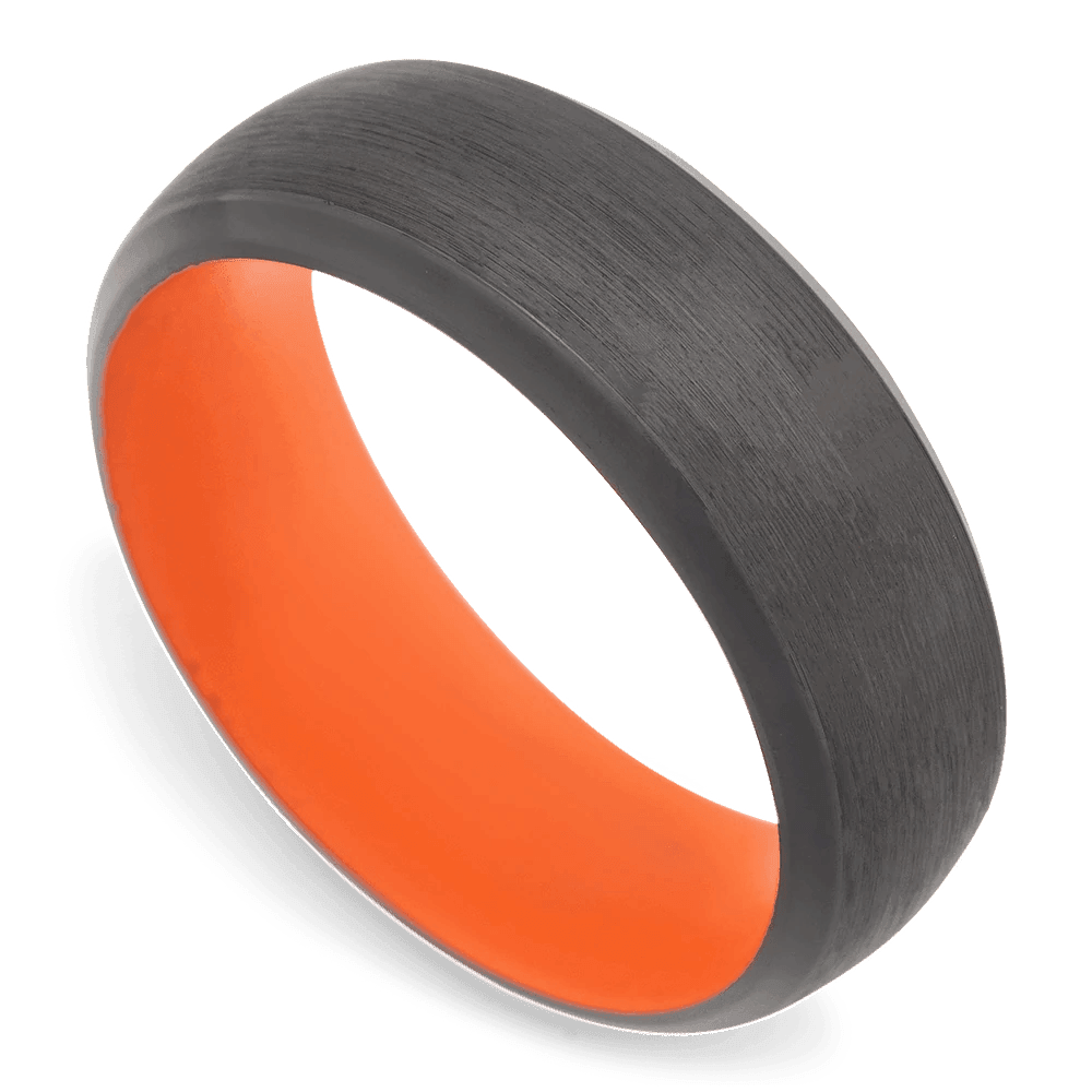 Men's Black Zirconium Wedding Ring with 8mm Orange Cerakote Band | Bonzerbands