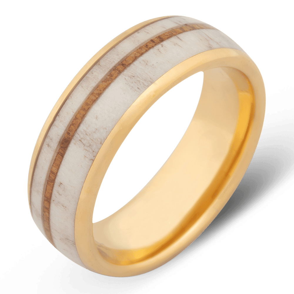 Men's Tungsten Wedding Ring with 8mm Deer Antler Teakwood Band | Bonzerbands