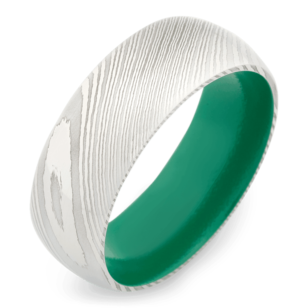 Men's Damascus Steel Wedding Ring with 8mm Green Cerakote Band | Bonzerbands