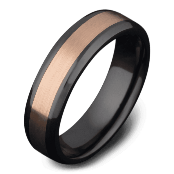 Men's Black Zirconium Wedding Ring with 6mm 14k Rose Gold Band | Bonzerbands