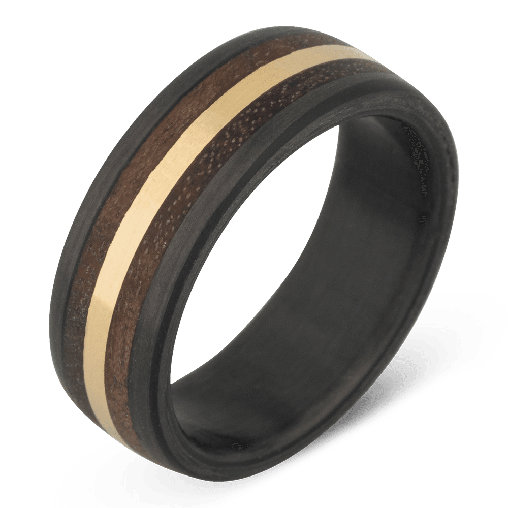 Men's Carbon Fiber Wedding Ring with 8mm Walnut Band | Bonzerbands