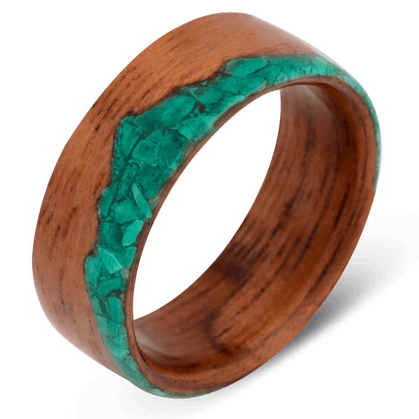 Men's Mahogany Wedding Ring with 8mm Wood Malchite Band | Bonzerbands