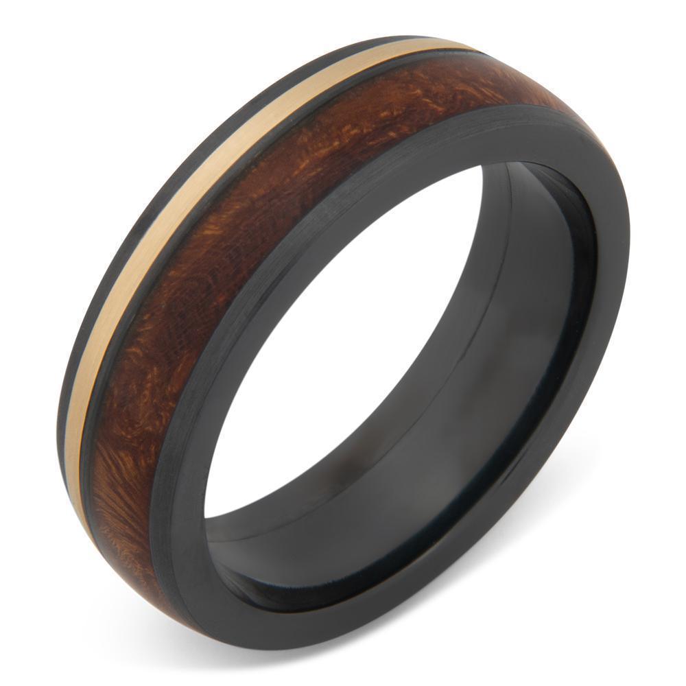 Men's Black Zirconium Wedding Ring with 6mm Desert Ironwood Band | Bonzerbands