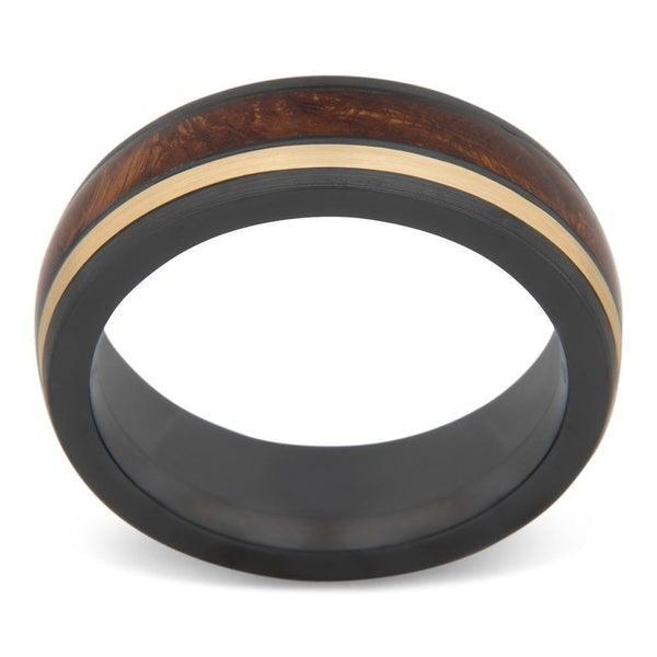 Men's Black Zirconium Wedding Ring with 6mm Desert Ironwood Band | Bonzerbands