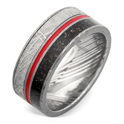 Men's Damascus Steel Wedding Ring with 9mm Damascus Steel Black Band | Bonzerbands