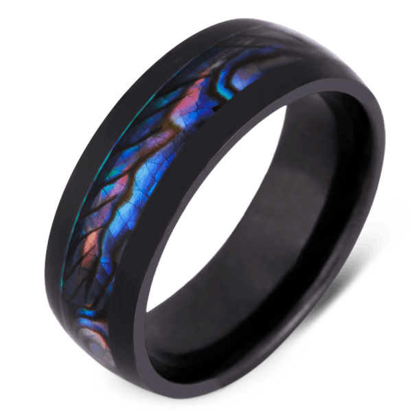 Men's Black Zirconium Wedding Ring with 8mm Abalone Shell Band | Bonzerbands