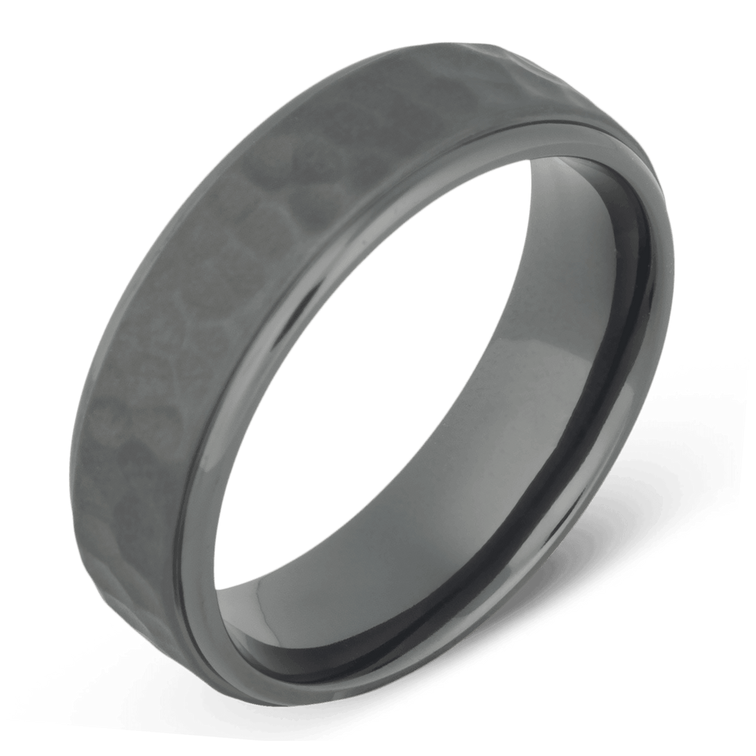 Men's Zirconium Wedding Ring with 8mm Distressed Finish Band | Bonzerbands