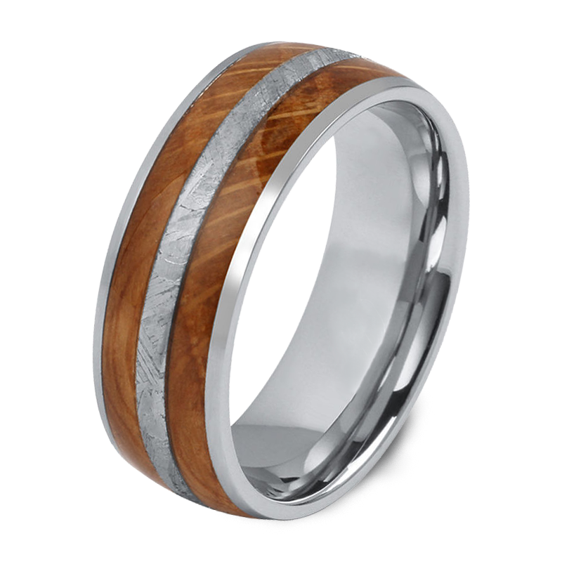 Men's Tungsten Wedding Ring with 8mm Persimmon Wood Band | Bonzerbands