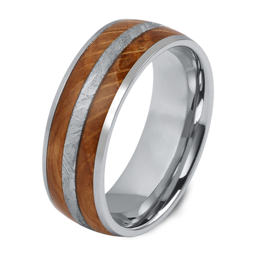 Men's Tungsten Wedding Ring with 8mm Persimmon Wood Band | Bonzerbands