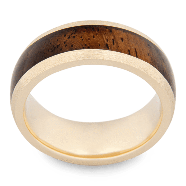 Men's 10k Yellow Gold Wedding Ring with 8mm Cocobolo Wood Band | Bonzerbands