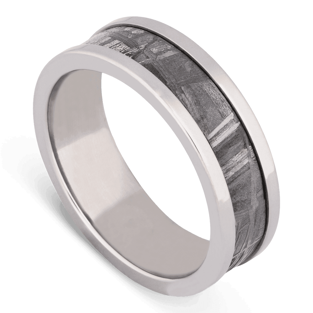 Men's Titanium Wedding Ring with 8mm Gibeon Meteorite Band | Bonzerbands