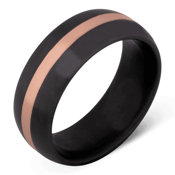 Men's Black Zirconium Wedding Ring with 8mm 14k Rose Gold Band | Bonzerbands