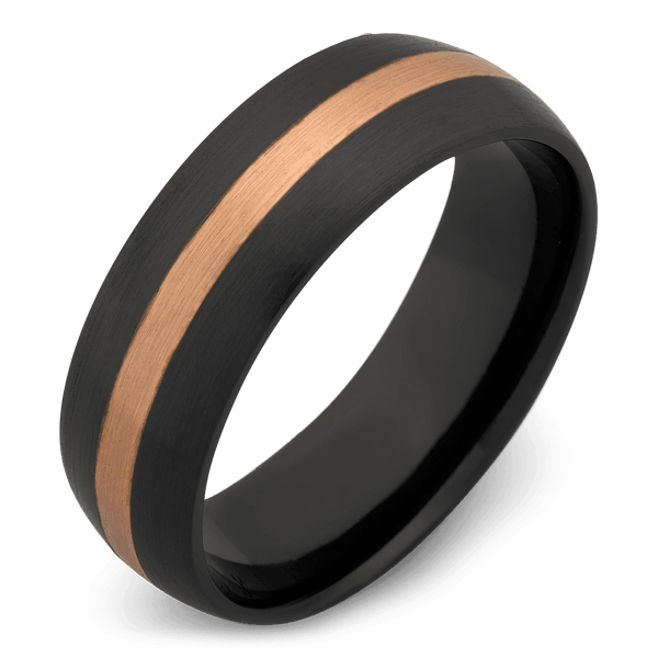 Men's Black Zirconium Wedding Ring with 8mm 14k Rose Gold Band | Bonzerbands