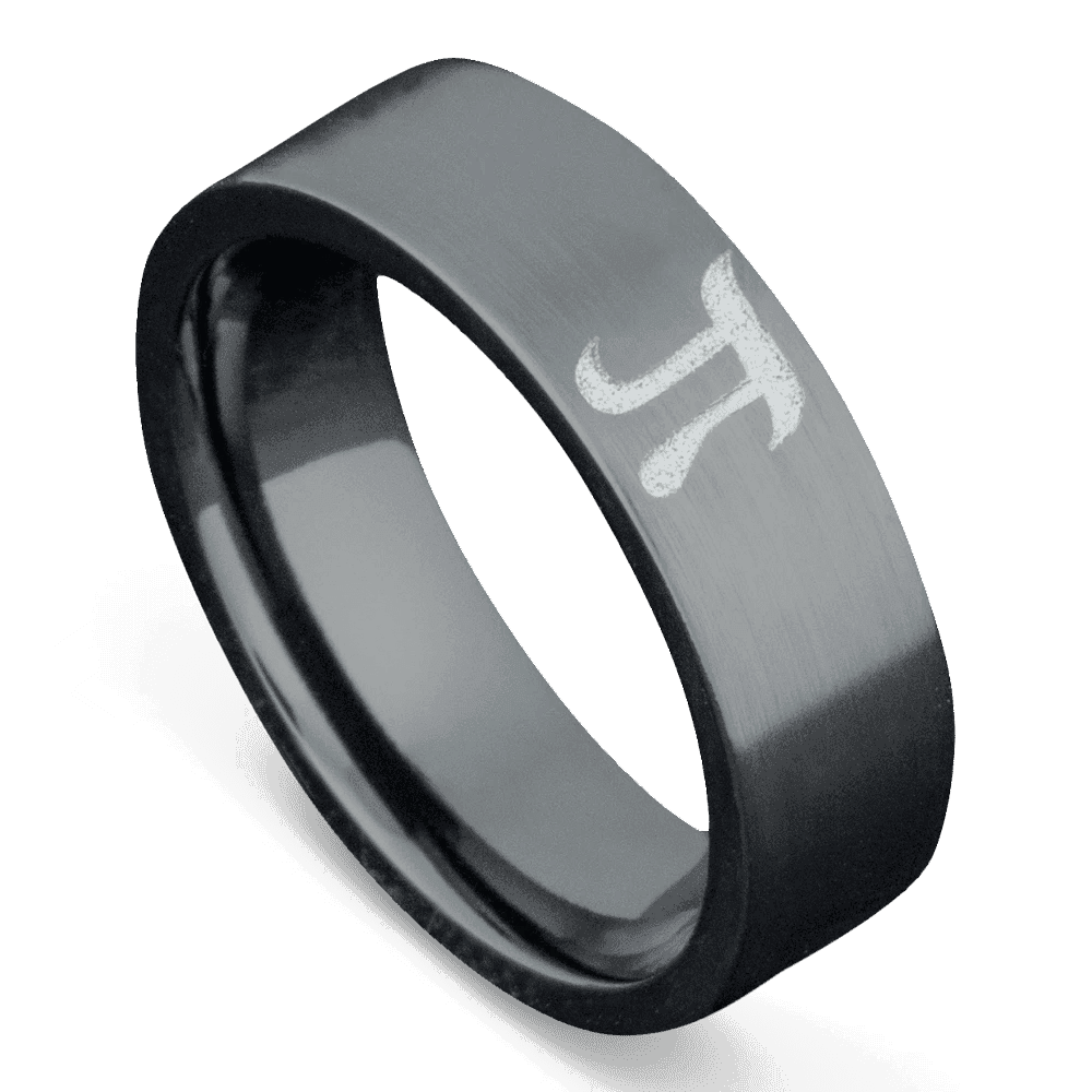Men's Black Zirconium Wedding Ring with 7mm Pi Symbol Band | Bonzerbands
