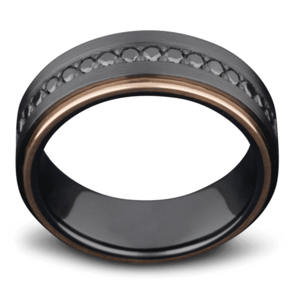 Men's Black Zirconium Wedding Ring with 8mm Black Diamond Band | Bonzerbands