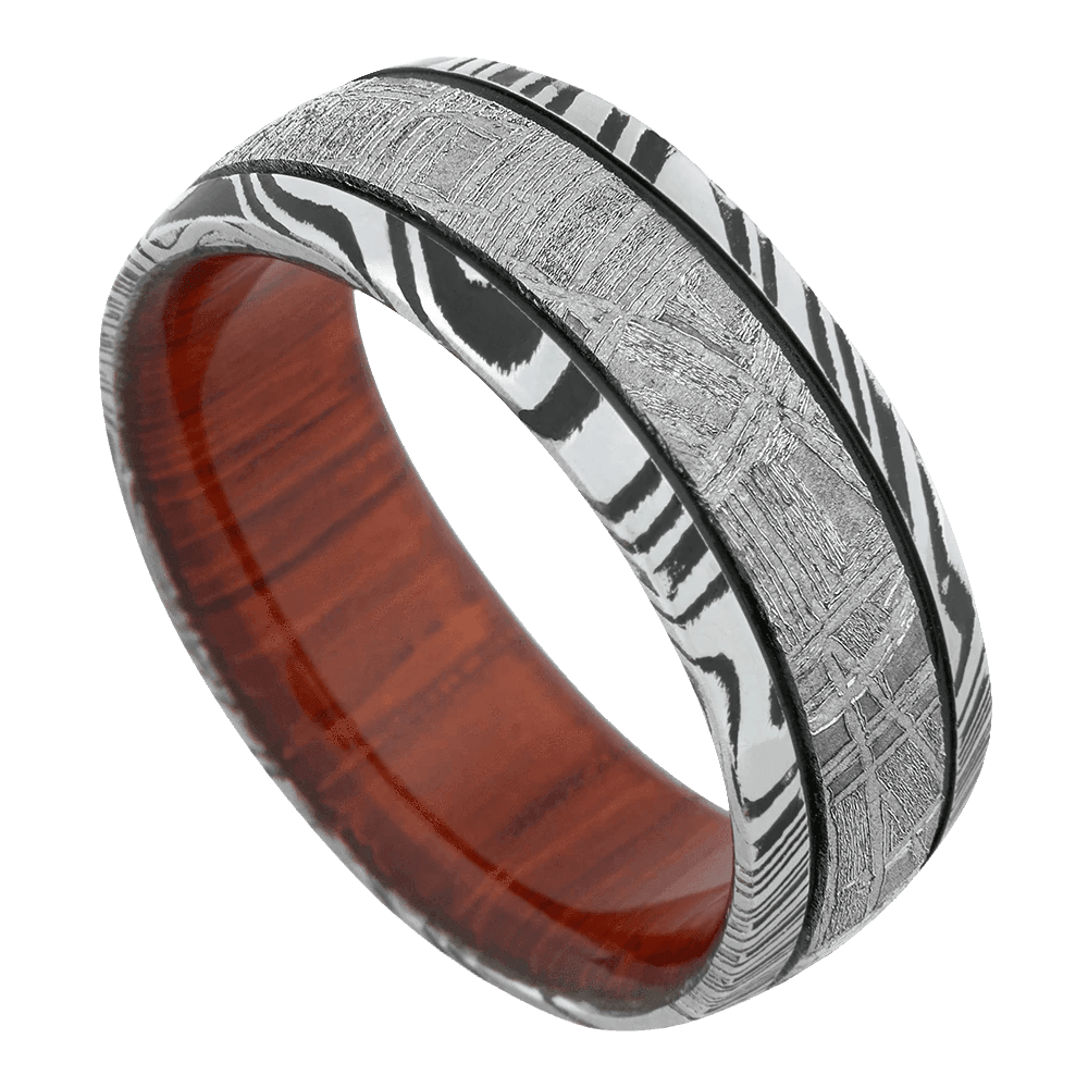 Men's Damascus Steel Wedding Ring with 8mm Gibeon Meteorite Band | Bonzerbands