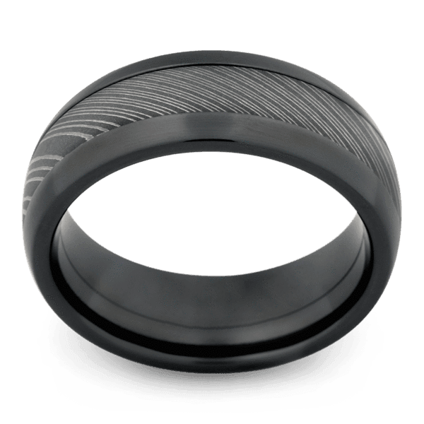 Men's Black Zirconium Wedding Ring with 8mm Damascus Steel Band | Bonzerbands