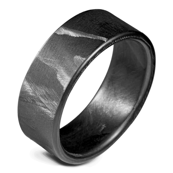 Men's Carbon Fiber Wedding Ring with 8mm Distressed Finish Band | Bonzerbands