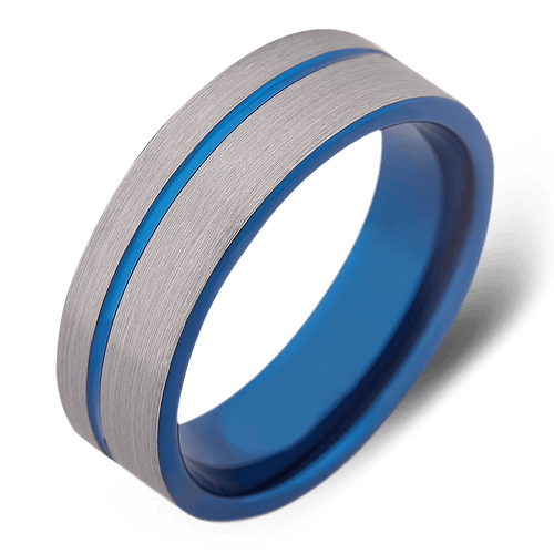 Men's Tungsten Wedding Ring with 8mm Blue Sleeve Band | Bonzerbands