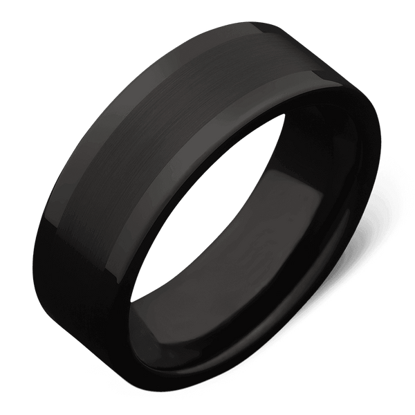 Men's Black Plated Tungsten Wedding Ring with 8mm Flat Design Band | Bonzerbands