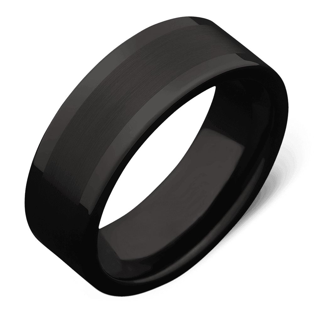 Men's Black Plated Tungsten Wedding Ring with 8mm Flat Design Band | Bonzerbands