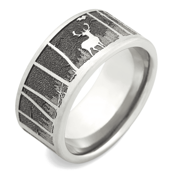 Men's Titanium Wedding Ring with 9mm Forest Deer Detailed Band | Bonzerbands