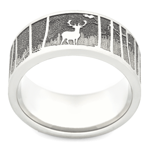 Men's Titanium Wedding Ring with 9mm Forest Deer Detailed Band | Bonzerbands
