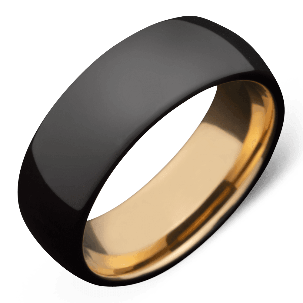 Men's Black Plated Tungsten Wedding Ring with 8mm Yellow Gold Band | Bonzerbands