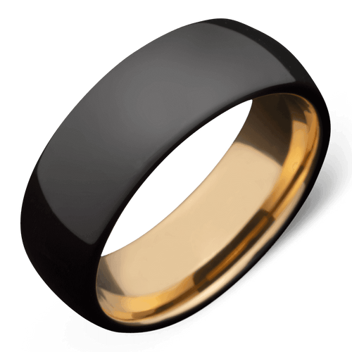 Men's Black Plated Tungsten Wedding Ring with 8mm Yellow Gold Band | Bonzerbands