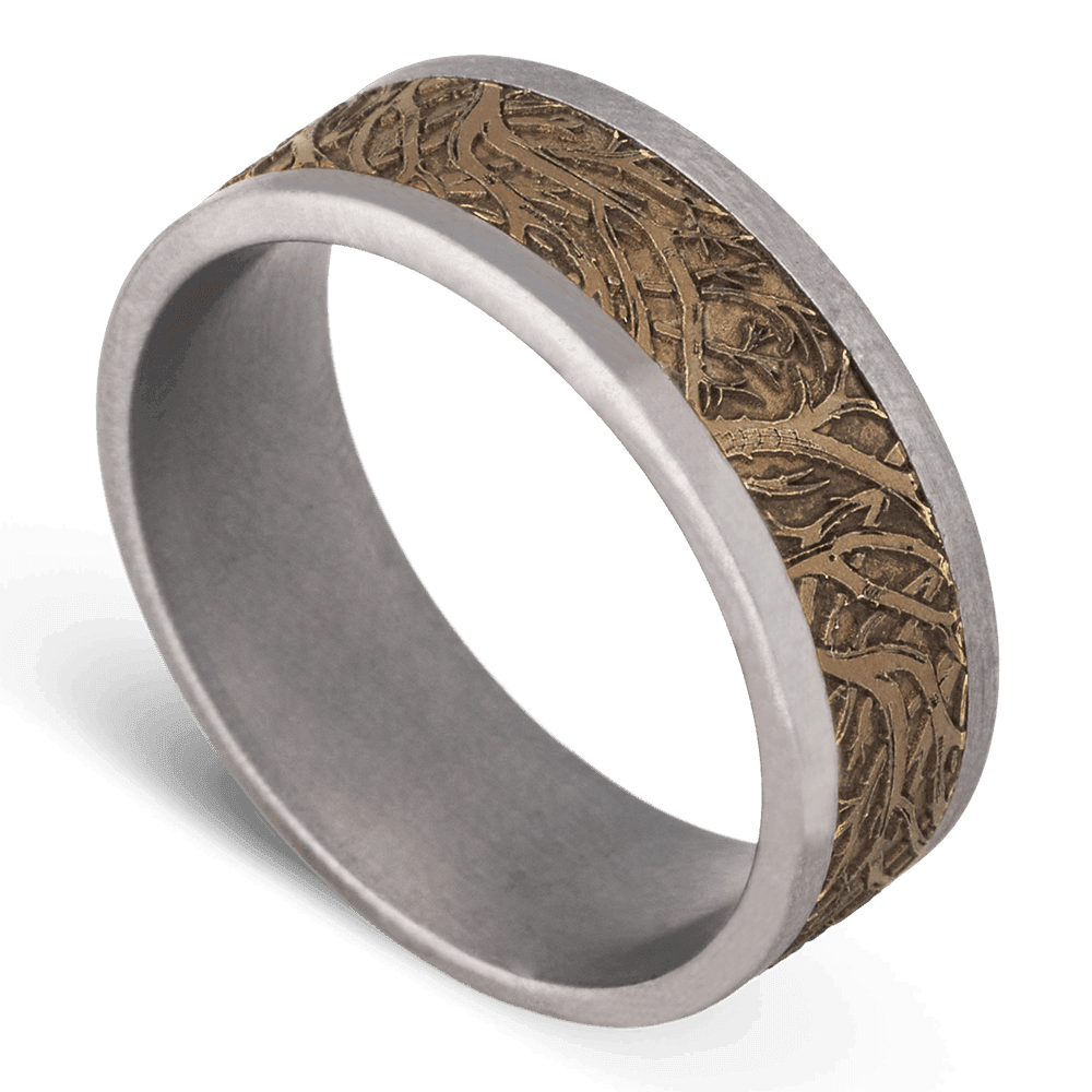 Men's Tantalum Wedding Ring with 8mm Etched Tree Design Band | Bonzerbands