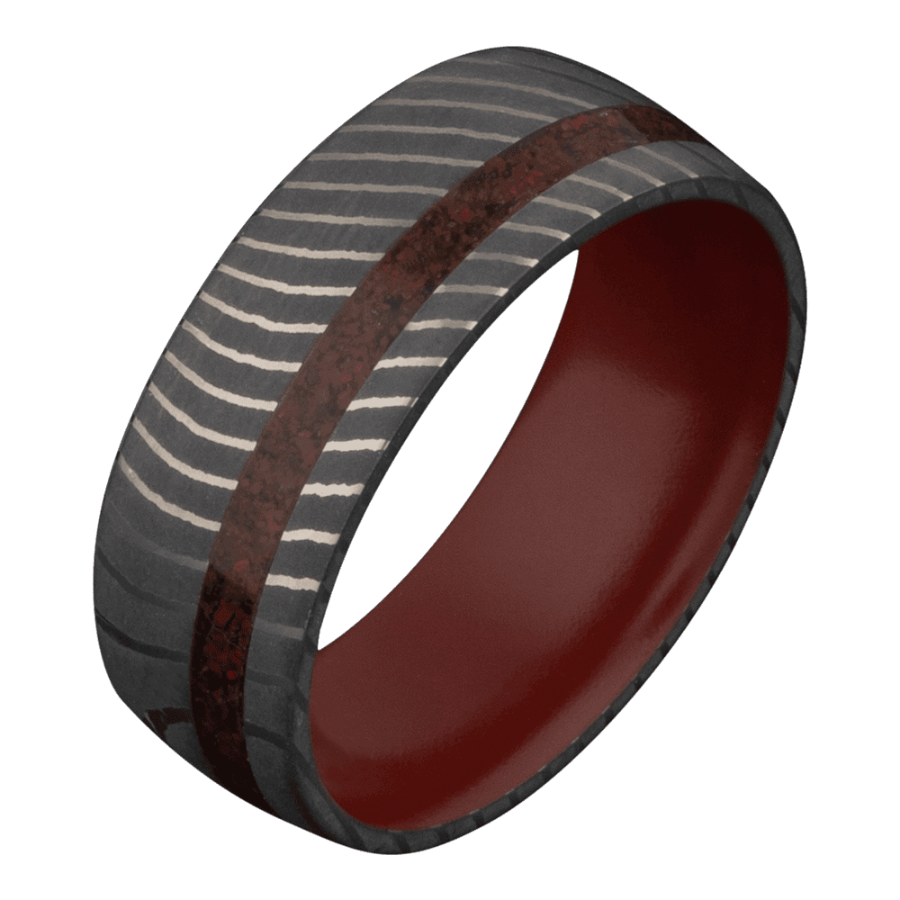 Men's Dinosaur Bone Wedding Ring with 8mm Damascus Steel Band | Bonzerbands
