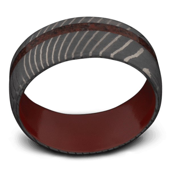Men's Dinosaur Bone Wedding Ring with 8mm Damascus Steel Band | Bonzerbands