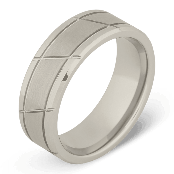 Men's Tungsten Wedding Ring with 8mm Grooved Design Band | Bonzerbands