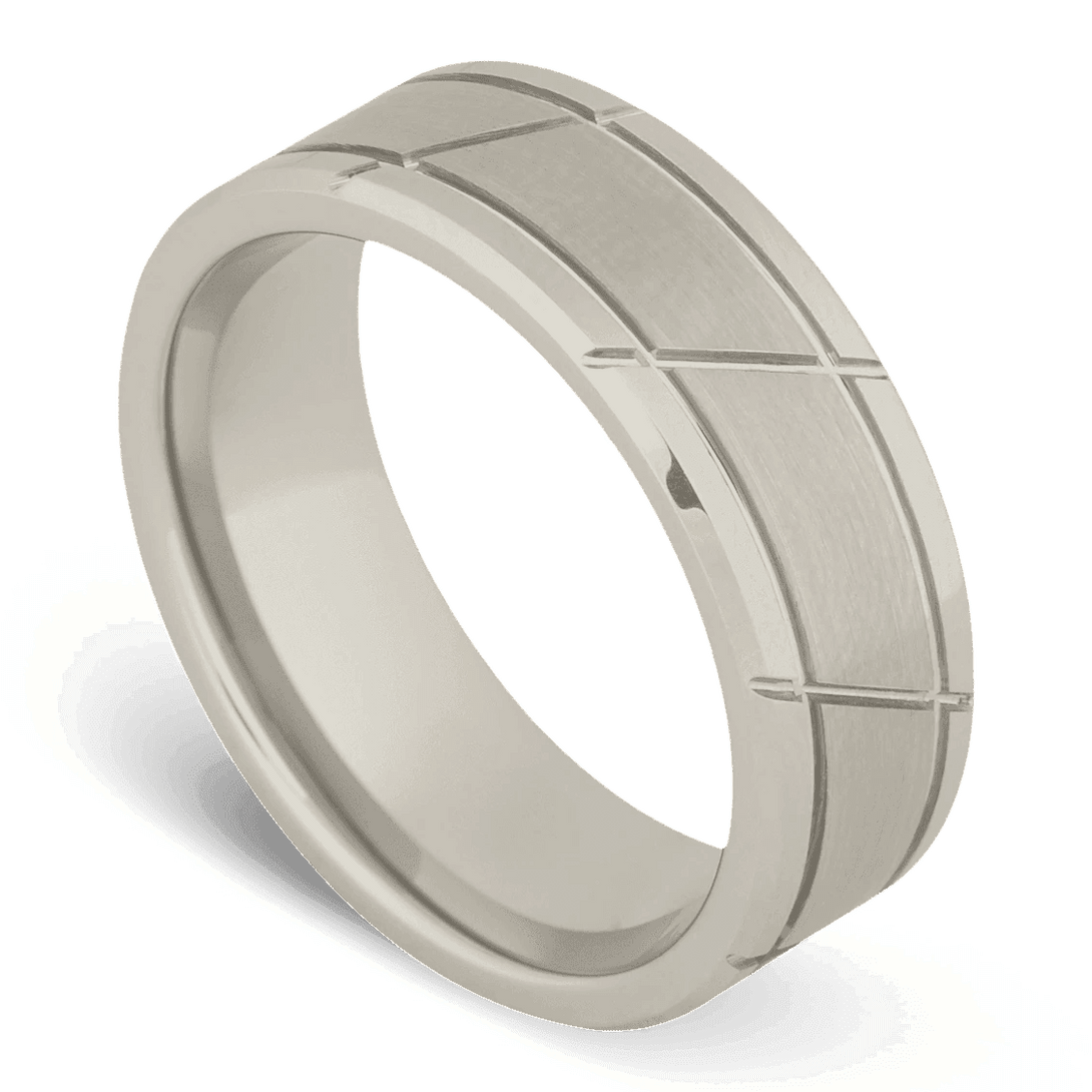 Men's Tungsten Wedding Ring with 8mm Grooved Design Band | Bonzerbands