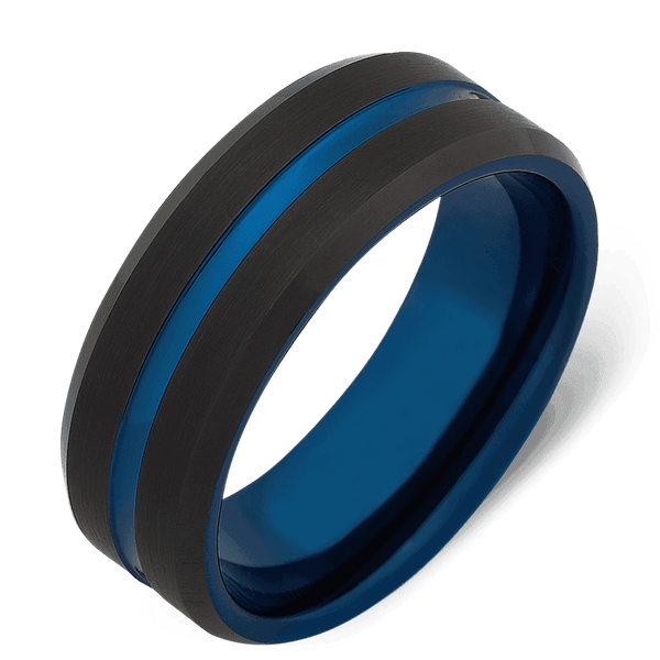 Men's Tungsten Wedding Ring with 8mm Blue Groove Band | Bonzerbands